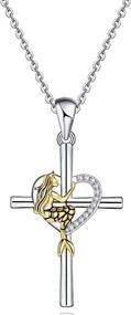 img 4 attached to 💖 Dainty Love: Jemplestic 925 Silver Cross Necklace for Women with Open Diamond Heart Mermaid Pendant - Ideal Faith Jewelry Gift for Girls