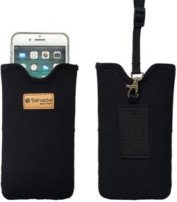 img 4 attached to 📱 Neoprene Phone Sleeve Pouch with Neck Lanyard & Belt Loop for iPhone, Samsung, Google Pixel - Black