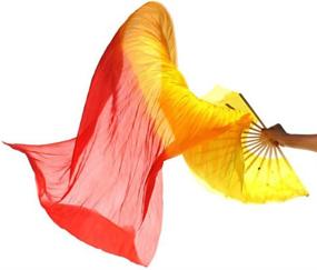 img 4 attached to 🎋 Colorful Silk Bamboo Fans: Handmade Flame Design for Belly Dance, Long Folding Veils