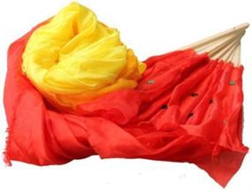 img 2 attached to 🎋 Colorful Silk Bamboo Fans: Handmade Flame Design for Belly Dance, Long Folding Veils