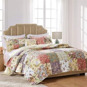 img 4 attached to 🛏️ Enhance Your Bedroom with Greenland Home Blooming Prairie Cotton Patchwork Quilt Set - Full/Queen Size - Multi (5 Piece)