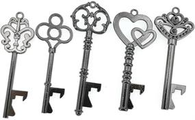 img 1 attached to 50pcs Skeleton Key Bottle Opener Wedding Souvenir Gift Set with Escort Tag and Jute Rope (Gun Black Tone,5 styles) - Perfect Party Favors!