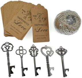 img 3 attached to 50pcs Skeleton Key Bottle Opener Wedding Souvenir Gift Set with Escort Tag and Jute Rope (Gun Black Tone,5 styles) - Perfect Party Favors!