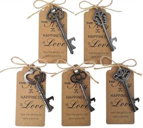 img 4 attached to 50pcs Skeleton Key Bottle Opener Wedding Souvenir Gift Set with Escort Tag and Jute Rope (Gun Black Tone,5 styles) - Perfect Party Favors!