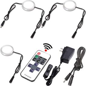 img 4 attached to 💡 Linkable LED Under Cabinet Lighting Kit by Lvyinyin - Wireless Dimmable Puck Lights with RF Remote Control - 110V to 12V Wall Plug Power Adapter - Black Cable - 3 Lights - Daylight