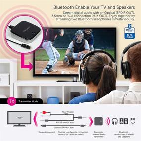 img 3 attached to Aluratek ADB1B Bluetooth Audio Receiver and Transmitter: 2-in-1 Wireless Adapter for 3.5mm, AUX, Optical Audio - Connects and Streams to 2 Bluetooth Headphones Simultaneously