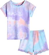 👚 cotton short sleeve pullover top + elastic waist 2-piece set: greatchy girls tie dye shorts - summer clothes outfit logo