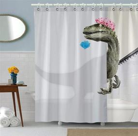 img 4 attached to 🦖 Bomehsoi Funny Dinosaur Raptor Shower Curtain - White Fabric Cloth, Waterproof, with Hooks - 72" W X 72" L