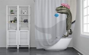 img 1 attached to 🦖 Bomehsoi Funny Dinosaur Raptor Shower Curtain - White Fabric Cloth, Waterproof, with Hooks - 72" W X 72" L