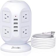 besfan power strip tower: 8 ac outlets & 4 usb ports, surge protector with widely-spaced outlets, space saver for home, dorm & office logo