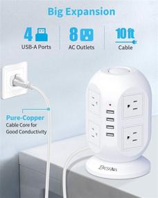 img 3 attached to BESFAN Power Strip Tower: 8 AC Outlets & 4 USB Ports, Surge Protector with Widely-Spaced Outlets, Space Saver for Home, Dorm & Office