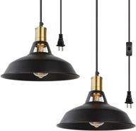 industrial plug in pendant light 2 pack - vintage black fixture with switch - 16.4ft hanging cord - perfect for dining room, kitchen, bedroom logo