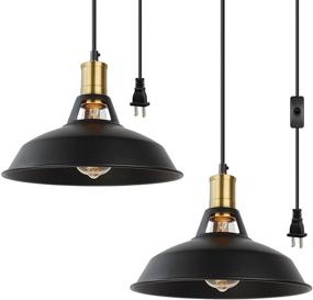 img 4 attached to Industrial Plug In Pendant Light 2 Pack - Vintage Black Fixture with Switch - 16.4FT Hanging Cord - Perfect for Dining Room, Kitchen, Bedroom