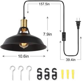 img 3 attached to Industrial Plug In Pendant Light 2 Pack - Vintage Black Fixture with Switch - 16.4FT Hanging Cord - Perfect for Dining Room, Kitchen, Bedroom