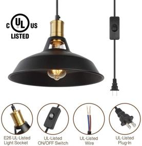 img 2 attached to Industrial Plug In Pendant Light 2 Pack - Vintage Black Fixture with Switch - 16.4FT Hanging Cord - Perfect for Dining Room, Kitchen, Bedroom