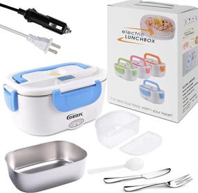 img 4 attached to 🍱 COROTC Electric Lunch Box: Portable Food Warmer with Food-Grade Stainless Steel Container, Car Truck Home Use, Spoon and 2 Compartments Included - Blue