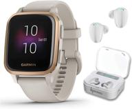 🎧 garmin venu sq music gps multisport fitness smartwatch light sand/rose gold with wearable4u white earbuds and charging power bank case bundle logo