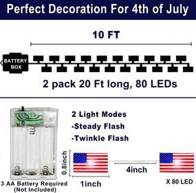 img 3 attached to 2 Pack American Flag Lights 10ft 40 LED for Indoor Outdoor | Patriotic Decoration in Red, White, Blue | Battery Operated Lights for 4th of July, Independence Day, National Day