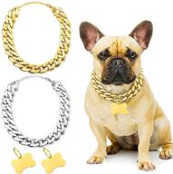 🐕 2 piece golden dog chain collars - fashionable and cool plastic cat and dog chain pet necklaces - strong and light metal dog tags - ideal for small and medium-sized cat and dog accessories - adjustable 16-19 inches logo