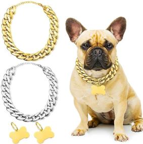 img 4 attached to 🐕 2 Piece Golden Dog Chain Collars - Fashionable and Cool Plastic Cat and Dog Chain Pet Necklaces - Strong and Light Metal Dog Tags - Ideal for Small and Medium-Sized Cat and Dog Accessories - Adjustable 16-19 Inches