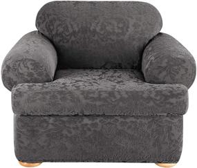 img 4 attached to 🪑 Stretch Jacquard Damask T-Cushion Chair Slipcover - SureFit Home Décor, Form Fit, Gray Color, Polyester/Spandex, Machine Washable