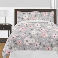 🌸 grey watercolor floral full/queen bedding comforter set for girls - 3 pieces - blush pink gray and white shabby chic rose flower polka dot farmhouse by sweet jojo designs logo