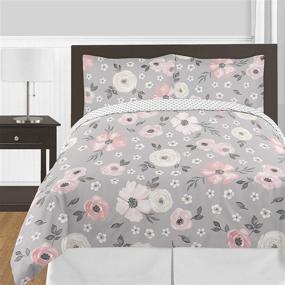 img 2 attached to 🌸 Grey Watercolor Floral Full/Queen Bedding Comforter Set for Girls - 3 Pieces - Blush Pink Gray and White Shabby Chic Rose Flower Polka Dot Farmhouse by Sweet Jojo Designs