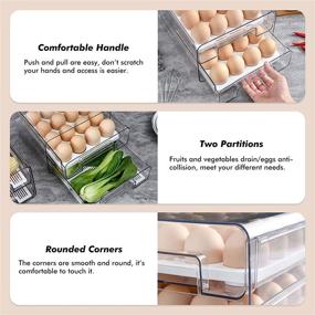 img 2 attached to 🥚 32 Grid Large Capacity Egg Holder for Refrigerator, Double Layer Drawer Type, Multi-Function Storage Container Organizer, BPA-Free, Clear, with Removable Egg Tray and Drain Tray