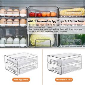 img 1 attached to 🥚 32 Grid Large Capacity Egg Holder for Refrigerator, Double Layer Drawer Type, Multi-Function Storage Container Organizer, BPA-Free, Clear, with Removable Egg Tray and Drain Tray