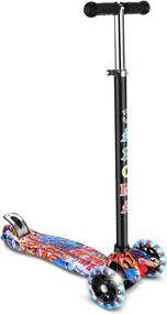 img 4 attached to 🛴 Caroma 3 Wheel Kick Scooter for Kids: Adjustable Height, LED Flashing Wheels, Aluminum Alloy T-Bar - Age 2-8 (Red+Blue)