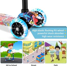 img 2 attached to 🛴 Caroma 3 Wheel Kick Scooter for Kids: Adjustable Height, LED Flashing Wheels, Aluminum Alloy T-Bar - Age 2-8 (Red+Blue)