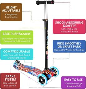 img 3 attached to 🛴 Caroma 3 Wheel Kick Scooter for Kids: Adjustable Height, LED Flashing Wheels, Aluminum Alloy T-Bar - Age 2-8 (Red+Blue)