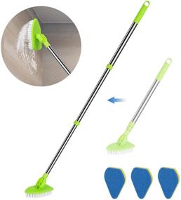 img 4 attached to 🧽 JDNOZW 2 in 1 Scrub Cleaning Brush with Extendable Handle – Stiff Bristle & Sponge Brushes, Lightweight Detachable Shower Scrubber for Bathroom Cleaning