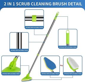 img 1 attached to 🧽 JDNOZW 2 in 1 Scrub Cleaning Brush with Extendable Handle – Stiff Bristle & Sponge Brushes, Lightweight Detachable Shower Scrubber for Bathroom Cleaning