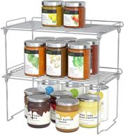 🌶️ stackable spice shelf organizer for kitchen cabinets – stainless steel spice storage with safety guardrail – silver logo