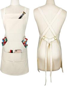 img 4 attached to 🎨 Durable Cross Back Artist Apron, Fasten/Quick Release Buckle + 6 Pockets + 2 Towel Loops - Adjustable M to XXL, 27"X31" - 100% Cotton Canvas