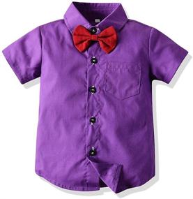 img 3 attached to Tem Doger Baby Little Boys Summer Outfit Shirt Bowtie Vest Suspender Pants Shorts Gentleman Set Overalls Clothes 6 Months to 6 Years