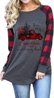 🎄 festive women's merry christmas baseball raglan tee with long sleeve plaid splicing logo