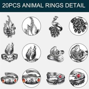 img 3 attached to 🔮 Entendy Fashion Vintage Punk Rings: Chinese Dragon Claw, Frog, Peacock, Octopus, Snake, and Skull Rings - Open Adjustable Knitting Loop Crochet Rings for Men and Women (15/20PCS)