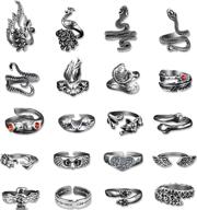 🔮 entendy fashion vintage punk rings: chinese dragon claw, frog, peacock, octopus, snake, and skull rings - open adjustable knitting loop crochet rings for men and women (15/20pcs) logo