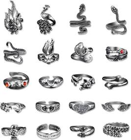 img 4 attached to 🔮 Entendy Fashion Vintage Punk Rings: Chinese Dragon Claw, Frog, Peacock, Octopus, Snake, and Skull Rings - Open Adjustable Knitting Loop Crochet Rings for Men and Women (15/20PCS)