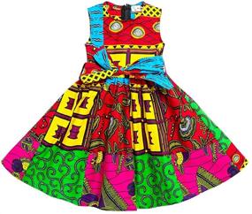 img 4 attached to HongyuAmy African Vintage Print Sleeveless Dresses with Tie Waist for Girls