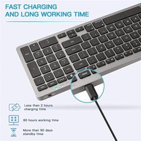 img 1 attached to Ultra-Thin Wireless Bluetooth Keyboard with Numeric Keypad - Multi-Device, Rechargeable, Gray