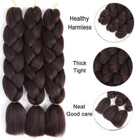 img 3 attached to 🔥 SuCoo High Temperature Fiber Kanekalon Jumbo Braiding Hair Extensions for Crochet Twist Braids - Dark Brown, 24inch, 3pcs/lot + Small Free Gifts