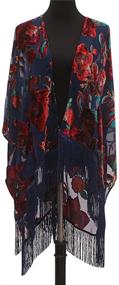 img 2 attached to Women's Floral Ruana Poncho Cardigan Dress with Fringe - Genovega Burnout Velvet Kimono Cover-Up