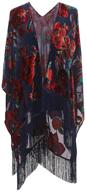 women's floral ruana poncho cardigan dress with fringe - genovega burnout velvet kimono cover-up logo