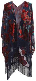 img 4 attached to Women's Floral Ruana Poncho Cardigan Dress with Fringe - Genovega Burnout Velvet Kimono Cover-Up