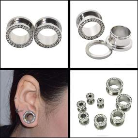 img 1 attached to Stainless Steel Crystal Rhinestone Ear Tunnels Plugs - Gauges Stretcher Earrings with Screw, Expander for Enhanced SEO