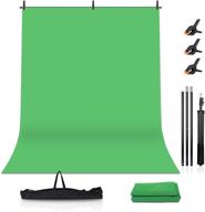 cmicho green screen backdrop kit - green background stand support with 6x9ft polyester photo background and 3 spring clamps for tv, photo, video, and studio photography logo