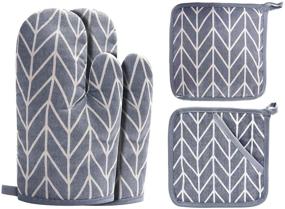 img 4 attached to 🧤 Premium Grey 4-Piece Set: BBQ Gloves, Oven Mitts, and Pot Holders - Silicone Non-Slip Cooking Gloves with Recycled Cotton Infill for Baking, Grilling, and Cooking